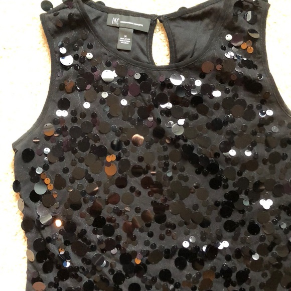 New I.N.C Black tank top sleeveless shirt size medium sequin blouse - Picture 2 of 8